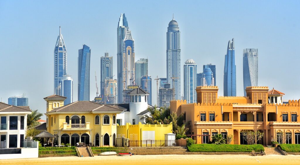 Dubai's iconic towers in a breathtaking distant panorama best places to live in Dubai for families.