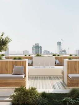 Beautiful, wonderful and modern seating in an open atmosphere on the roof of a building in a wonderful and sunny atmosphere