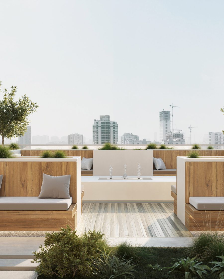 Beautiful, wonderful and modern seating in an open atmosphere on the roof of a building in a wonderful and sunny atmosphere
