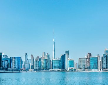 Daytime view of the Business Bay skyline in Dubai, UAE on April 15, 2021