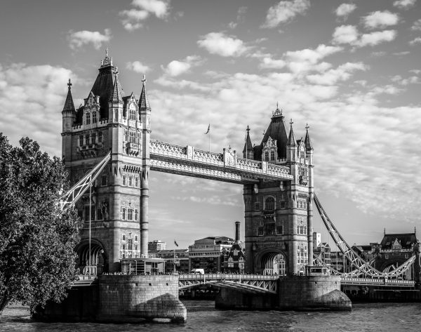 Tower Bridge in London, UK. Black and white and artistic view
